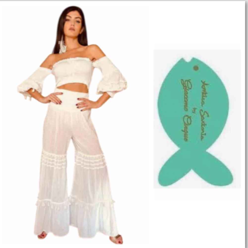 Antica Sartoria by Giacomo Cirque white embellished wide leg pants - Picture 3 of 9